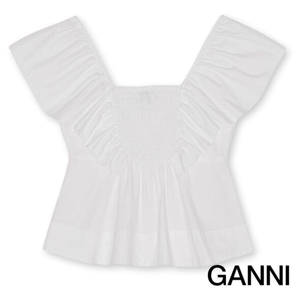 GANNI **NWT** Sleeveless Ruffle Cotton Poplin Blouse / Tank in Bright White - Picture 15 of 16